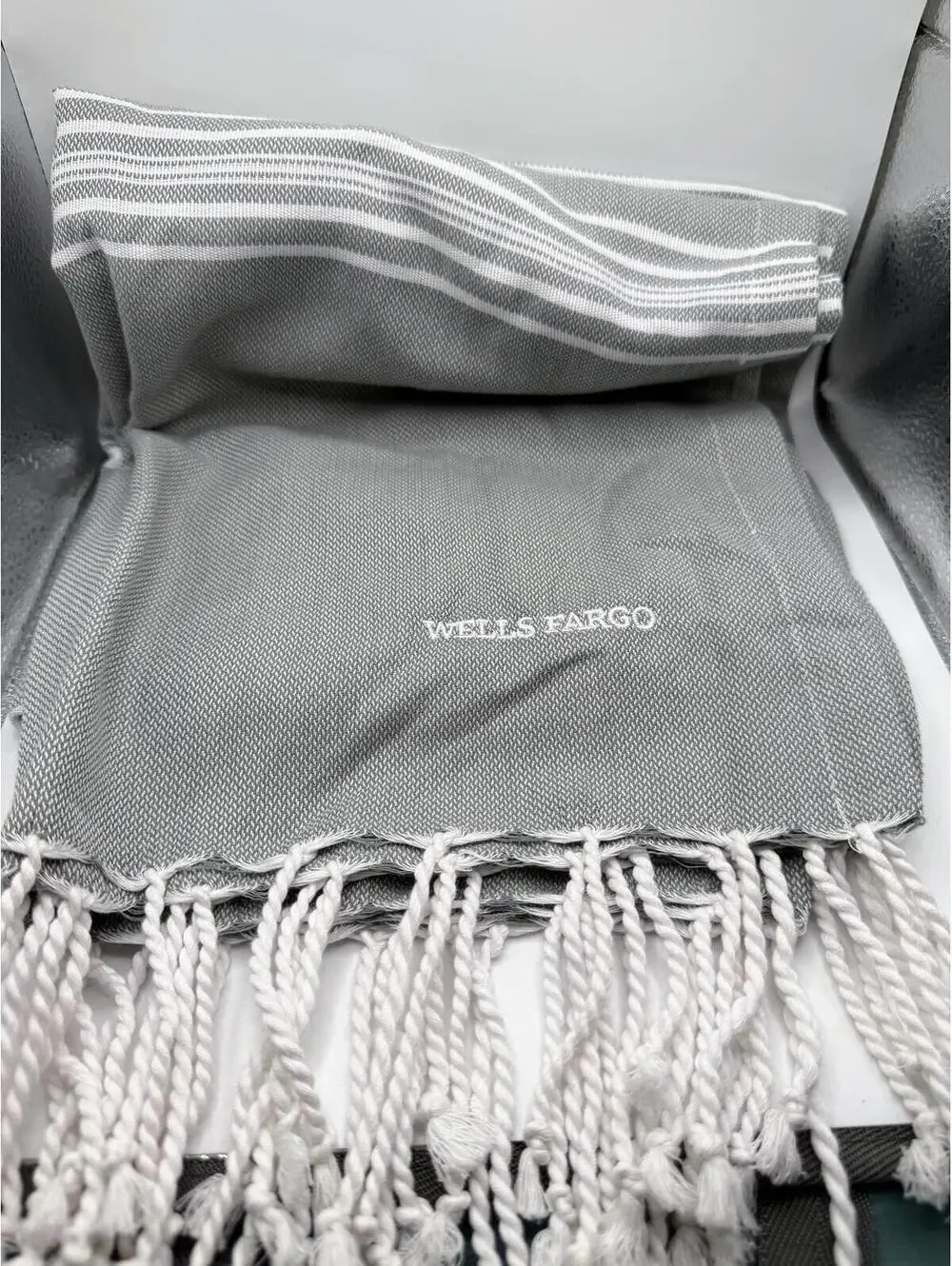 Port Authority Wells Fargo Gray Stripe Cotton Beach Towel Throw 70x38.5